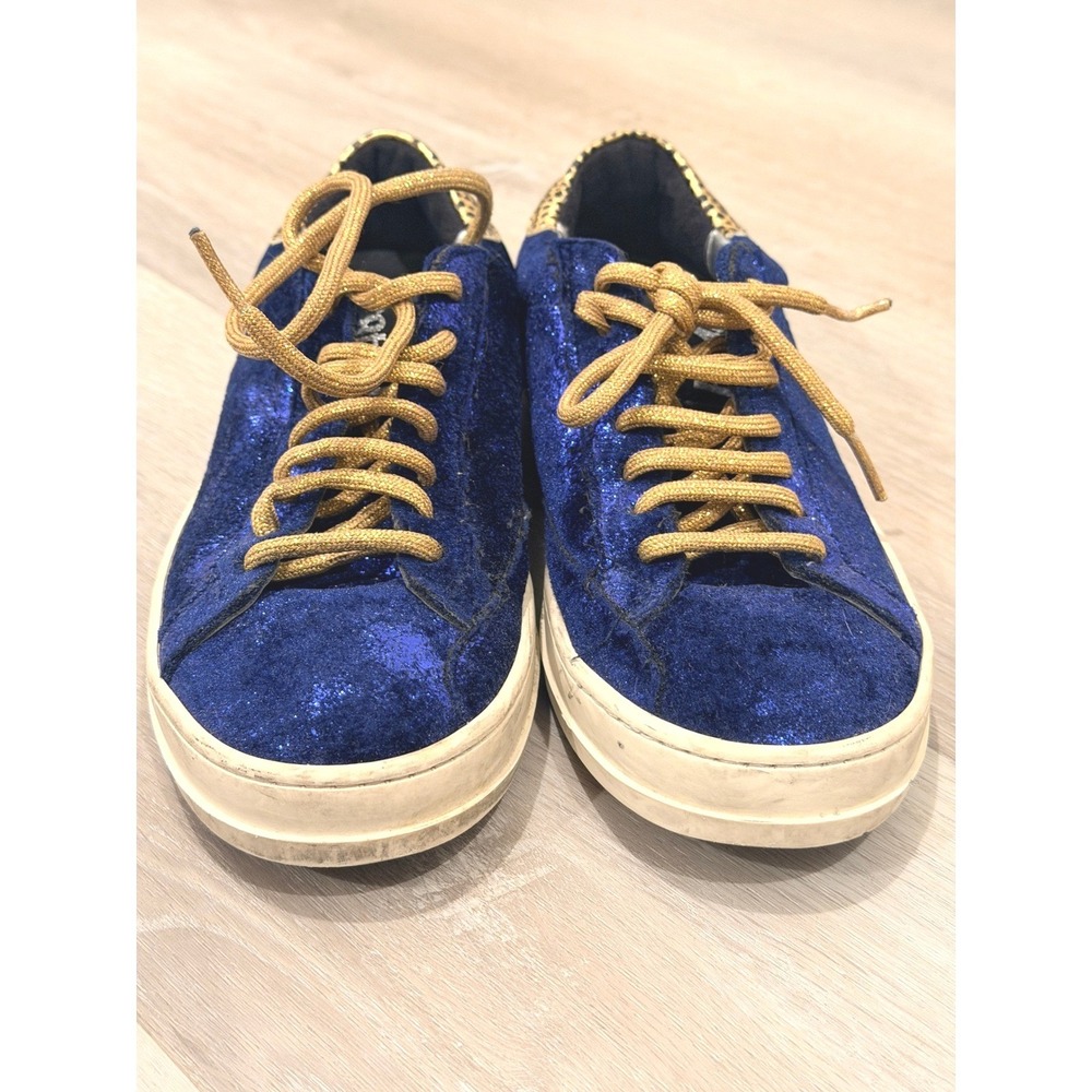 P448 John Velvet Roy Blue Sneakers Gold Laces Sz 35 US 5 Indie Sleaze Dopamine